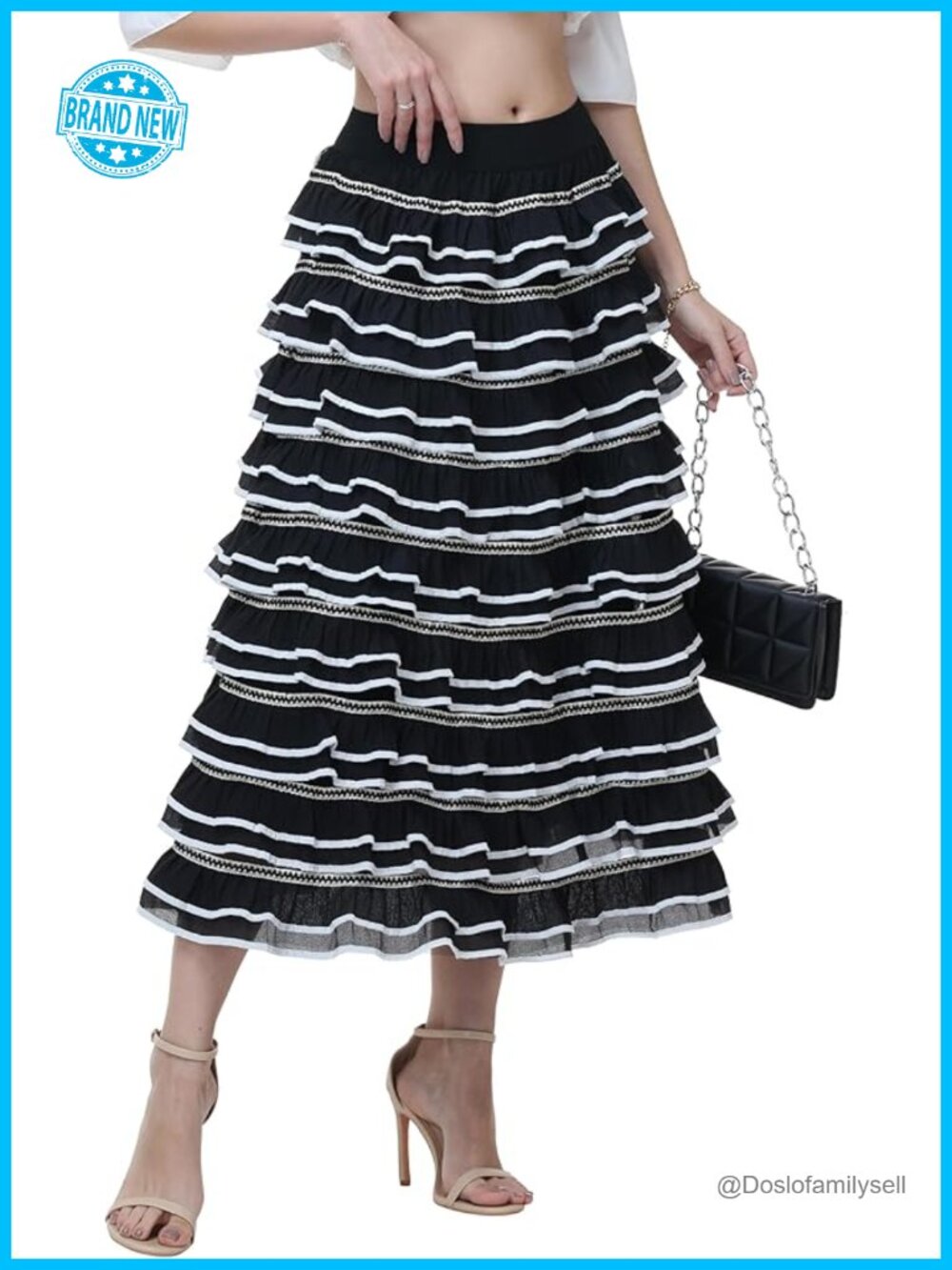 Tulle Tiered Maxi Skirt High Waist Color Block Ruffle Layered Tutu Skirt French